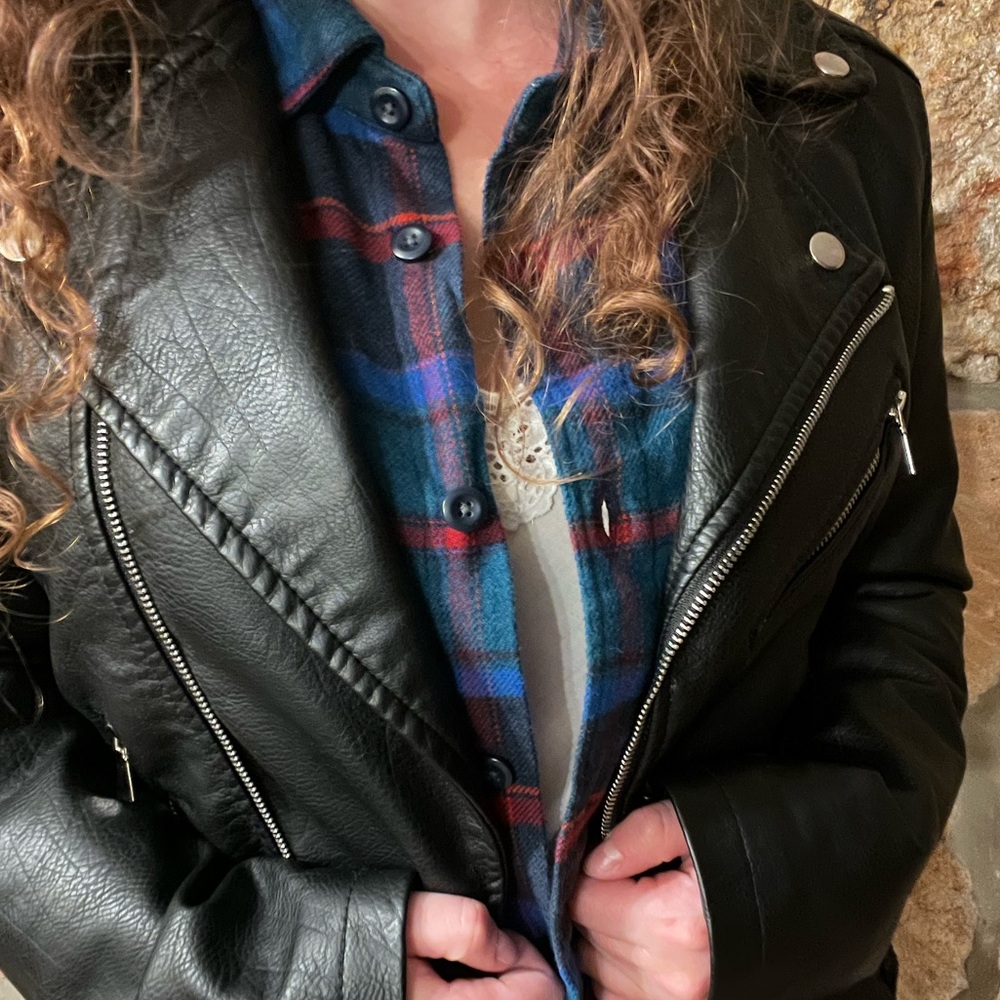 Black leather moto jacket